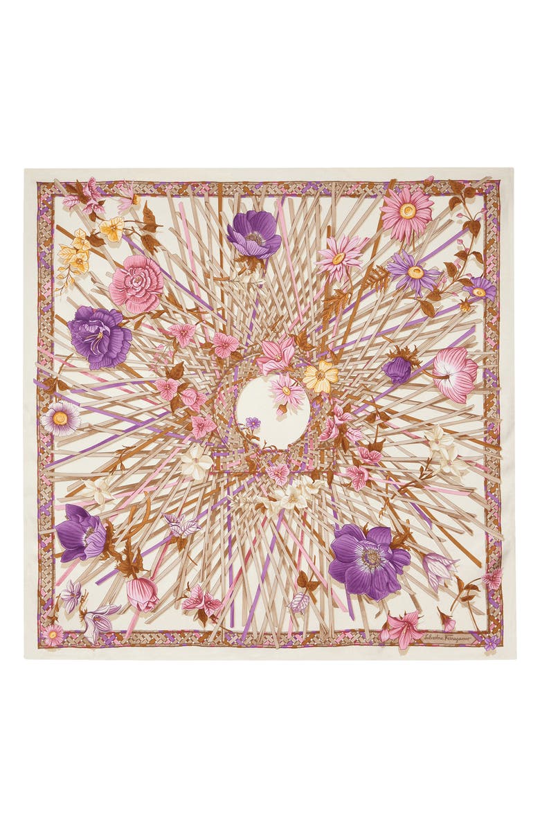 FERRAGAMO Vimini Floral Silk Scarf, Main, color, 