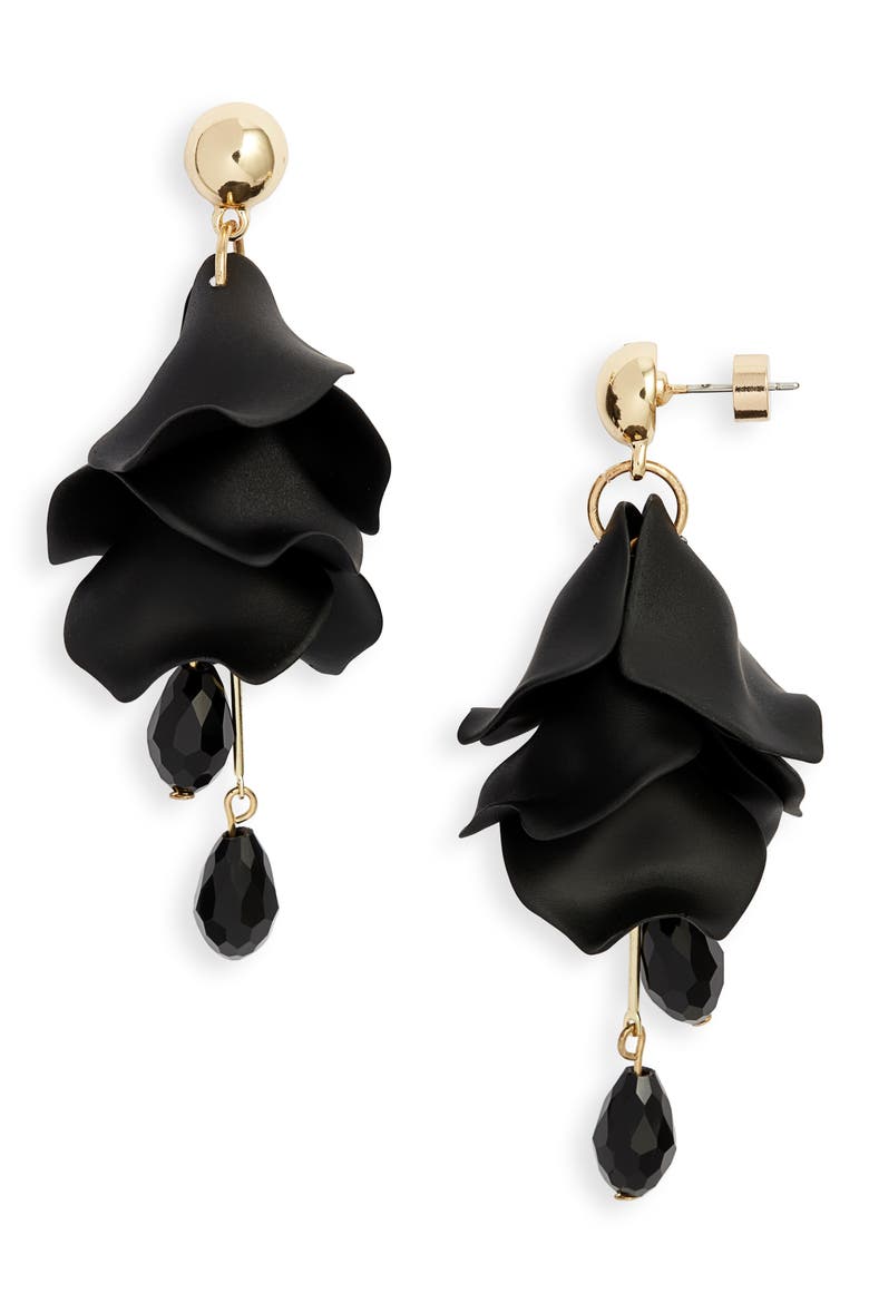 Petal Chandelier Drop Earrings, Main, color, BLACK- GOLD