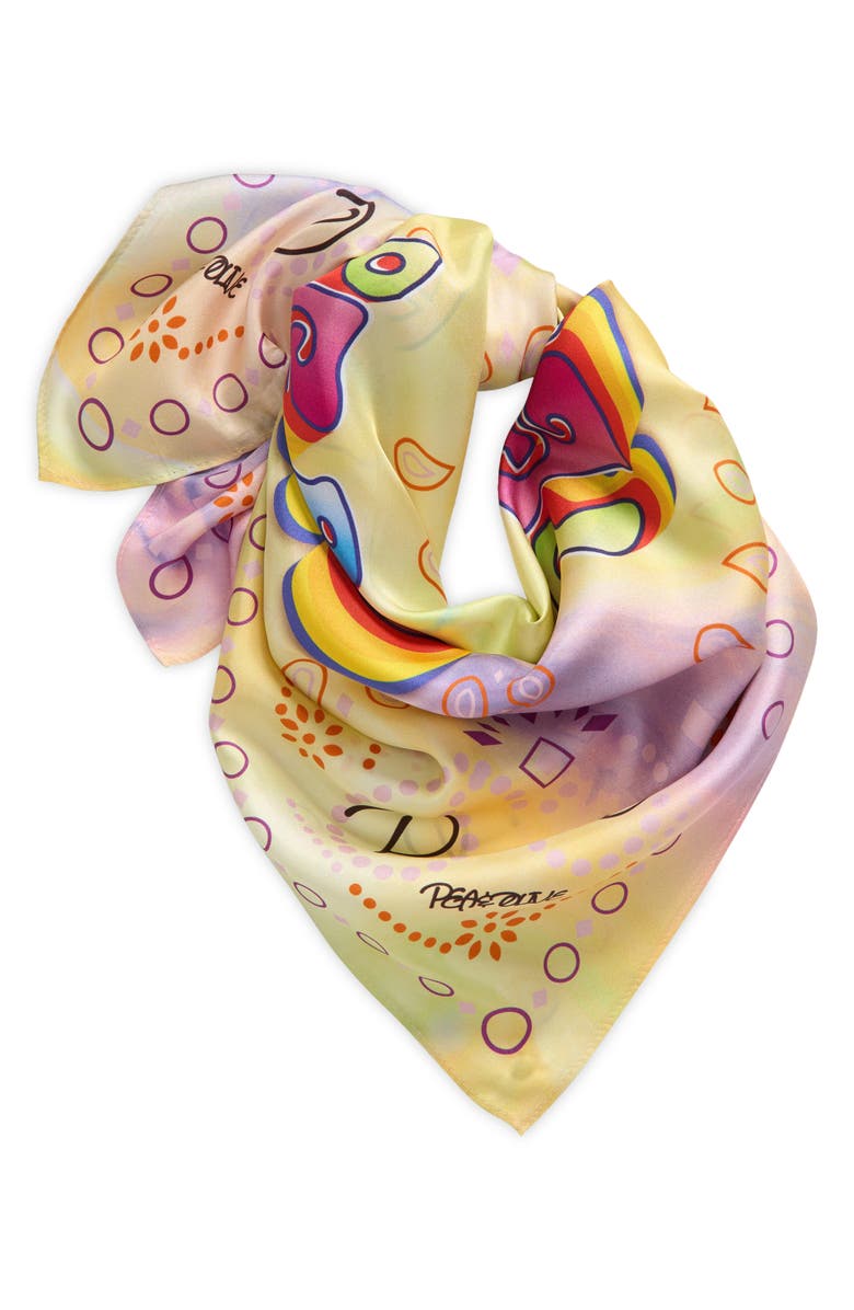 PEA N OLIVE Peace Tie Dye Silk Scarf, Main, color, 