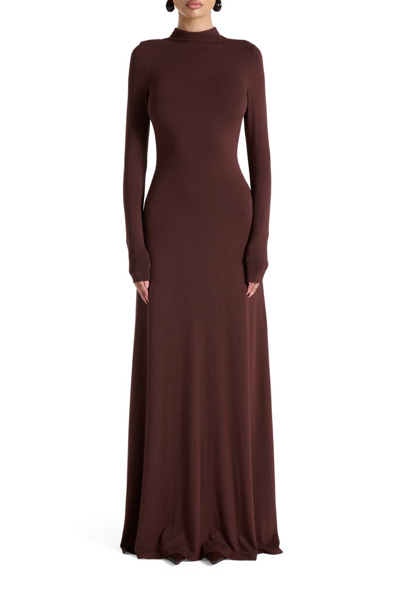 Long Sleeve Maxi Dress, Main, color, CHOCOLATE