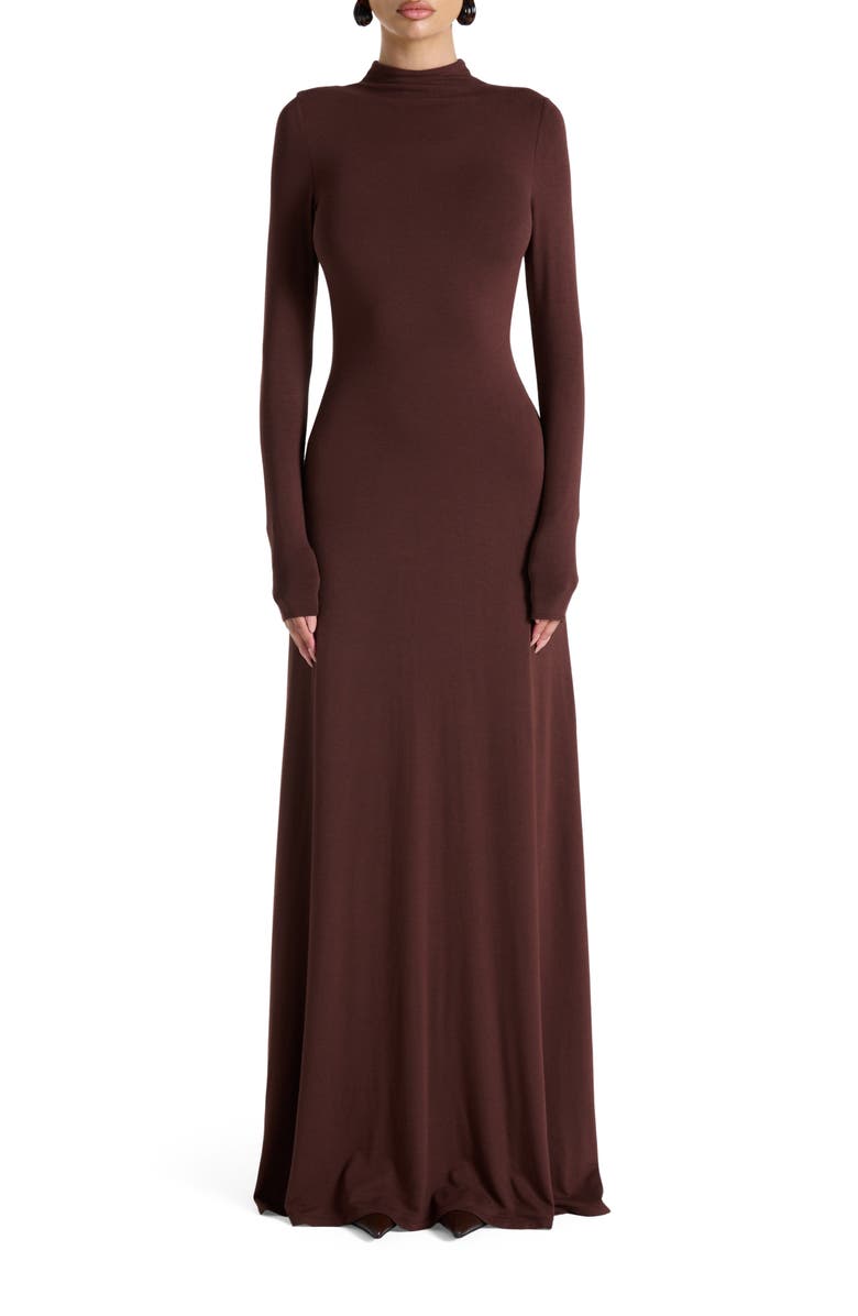 Naked Wardrobe Long Sleeve Maxi Dress, Main, color, Chocolate