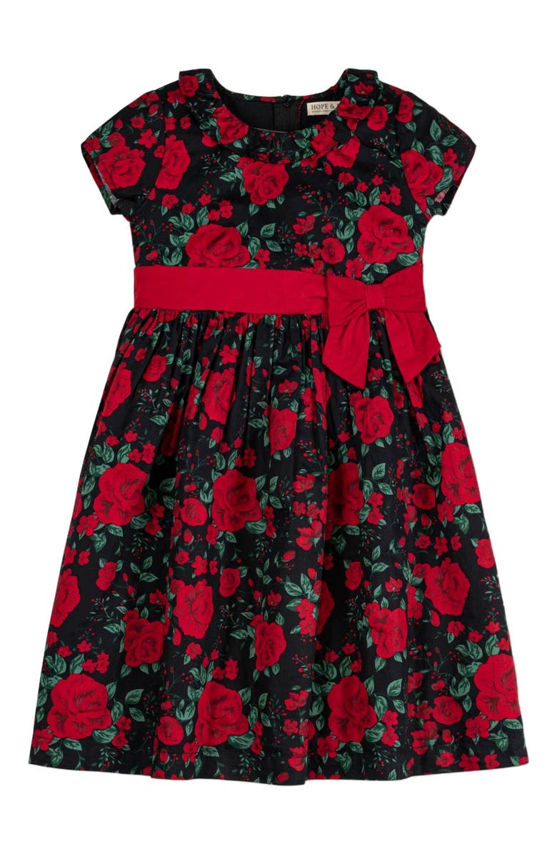 Hope & Henry Baby Girls' Organic Ruffle Collar Party Dress, Infant, Main, color, Black Holiday Rose