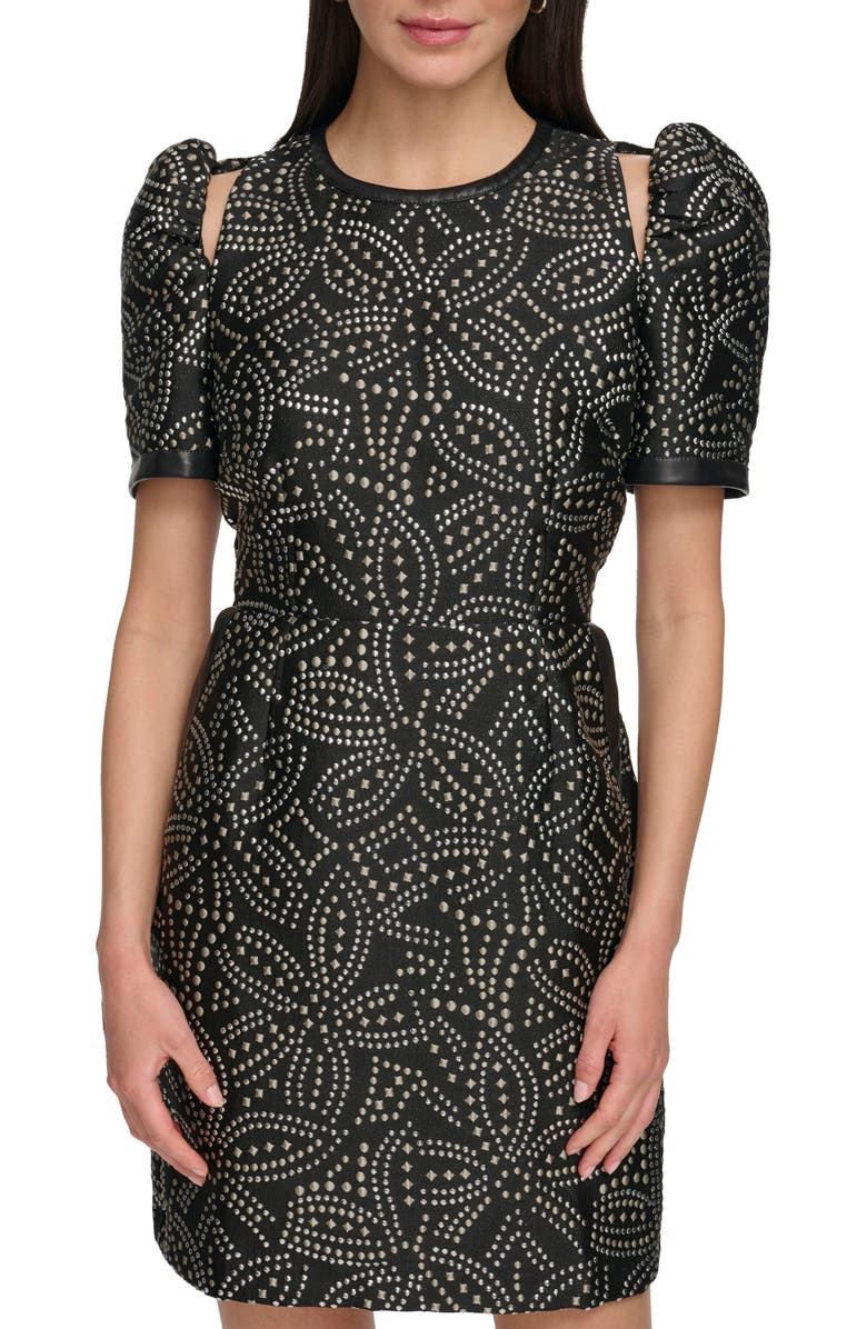 DKNY Stud Shoulder Cutout Puff Sleee Minidress, Alternate, color,