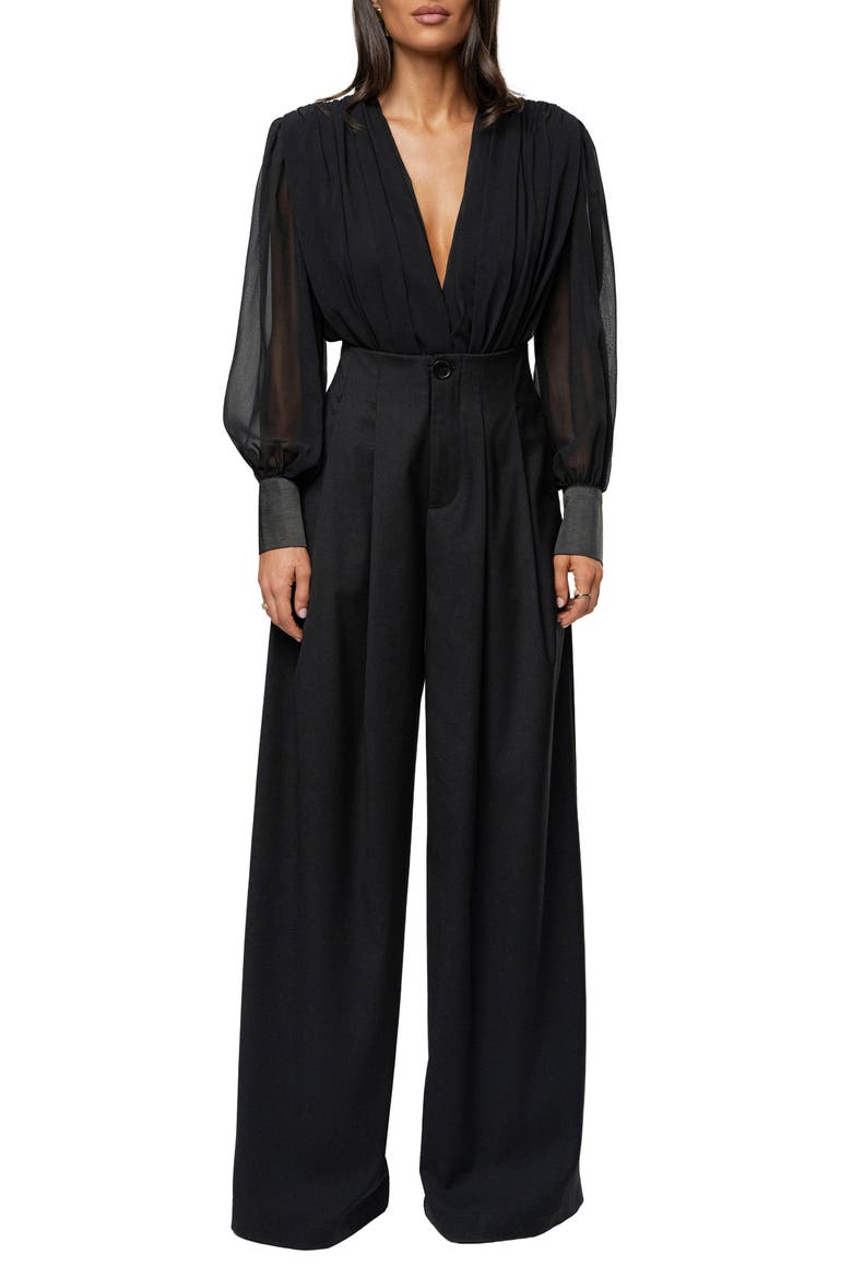 Pleated Wide Leg Pants, Alternate, color, BLACK