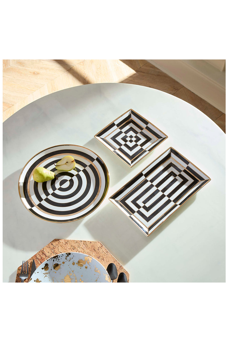 Op Art Rectangle Serving Tray, Alternate, color, Black / White / Gold