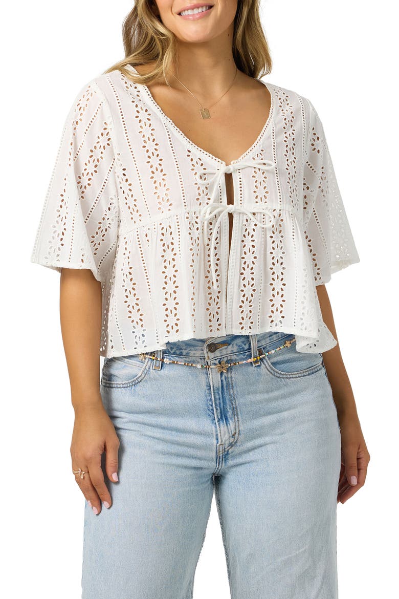 Loni Eyelet Babydoll Top, Main, color, WHITE