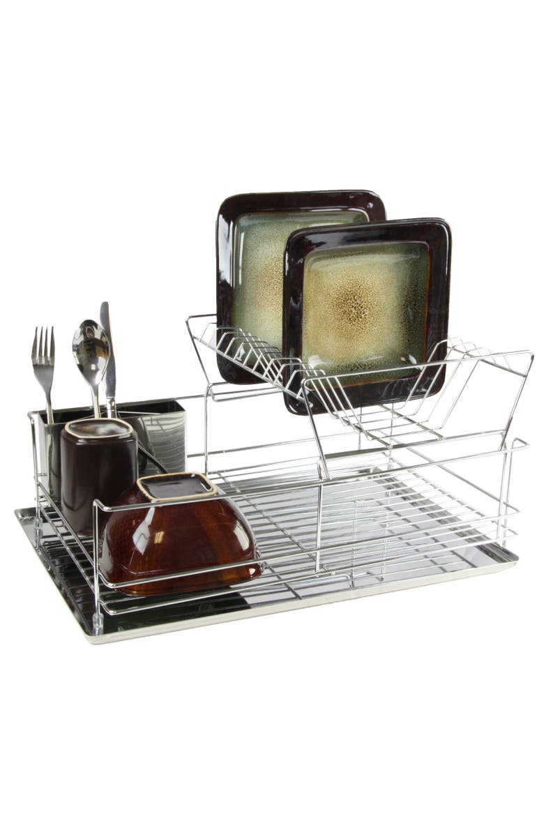 15.5 Inch Stainless Iron Shelf Dish Rack, Main, color, Silver