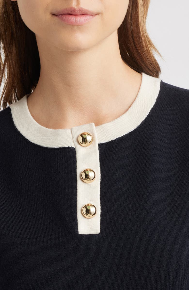 FRAME The Mixed Denim Trim Knit Minidress, Alternate, color, Indigo