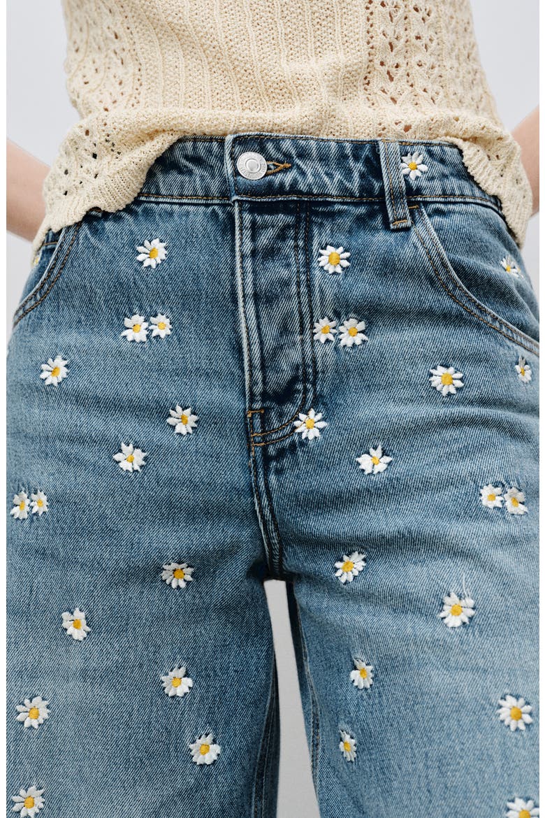 Massy Daisy Embroidered Wide Leg Jeans, Alternate, color, MEDIUM BLUE