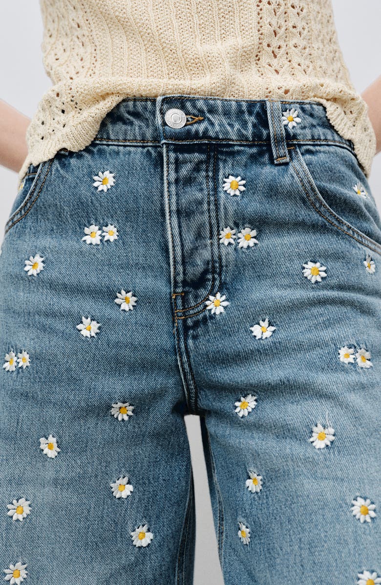 MANGO Massy Daisy Embroidered Wide Leg Jeans, Alternate, color, Medium Blue
