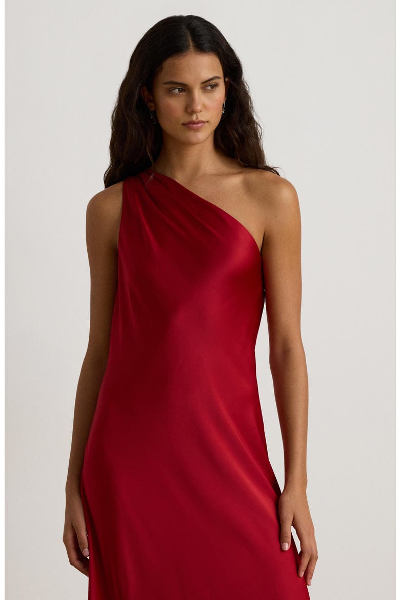 Satin Charmeuse One-Shoulder Gown, Alternate, color, RALPH RED