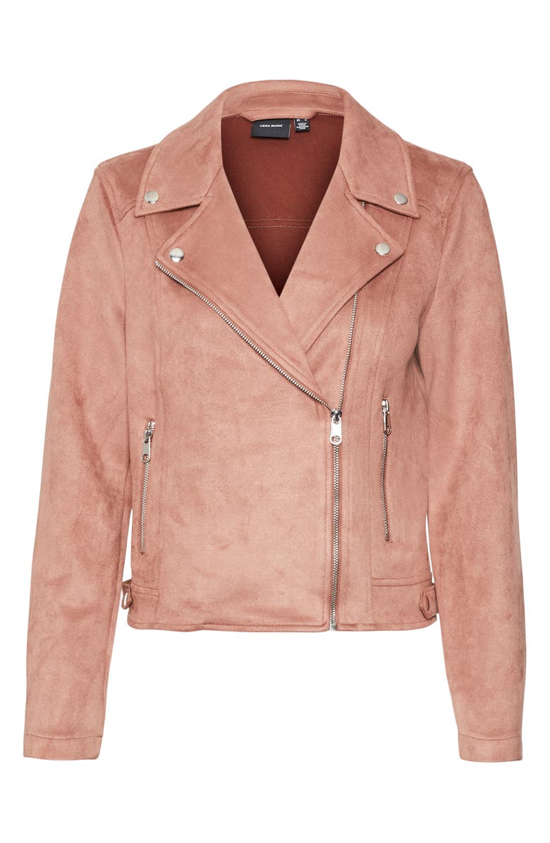VERO MODA Jose Faux Suede Crop Moto Jacket, Main, color, Clove