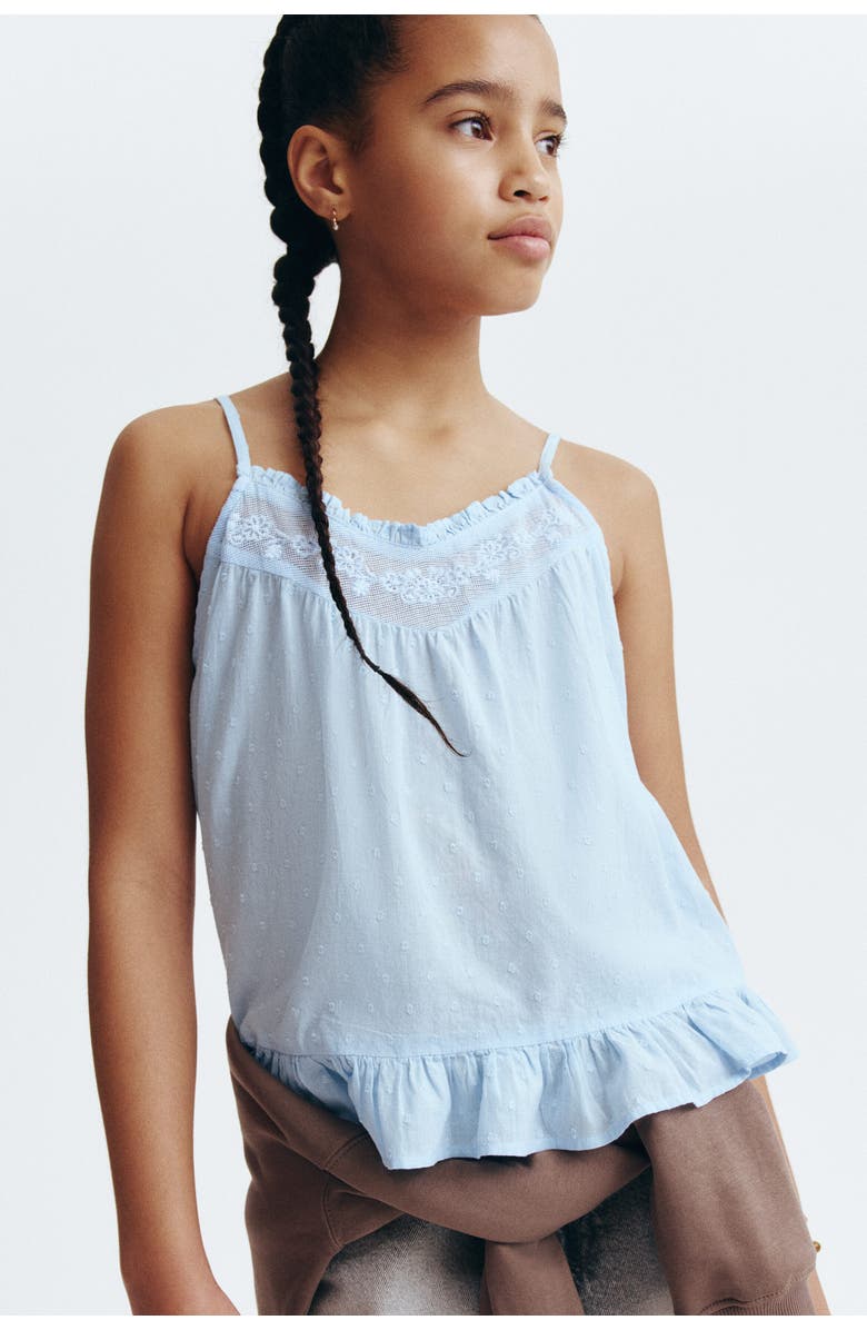 H&M Lace-detail Cotton Top, Alternate, color, Light Blue