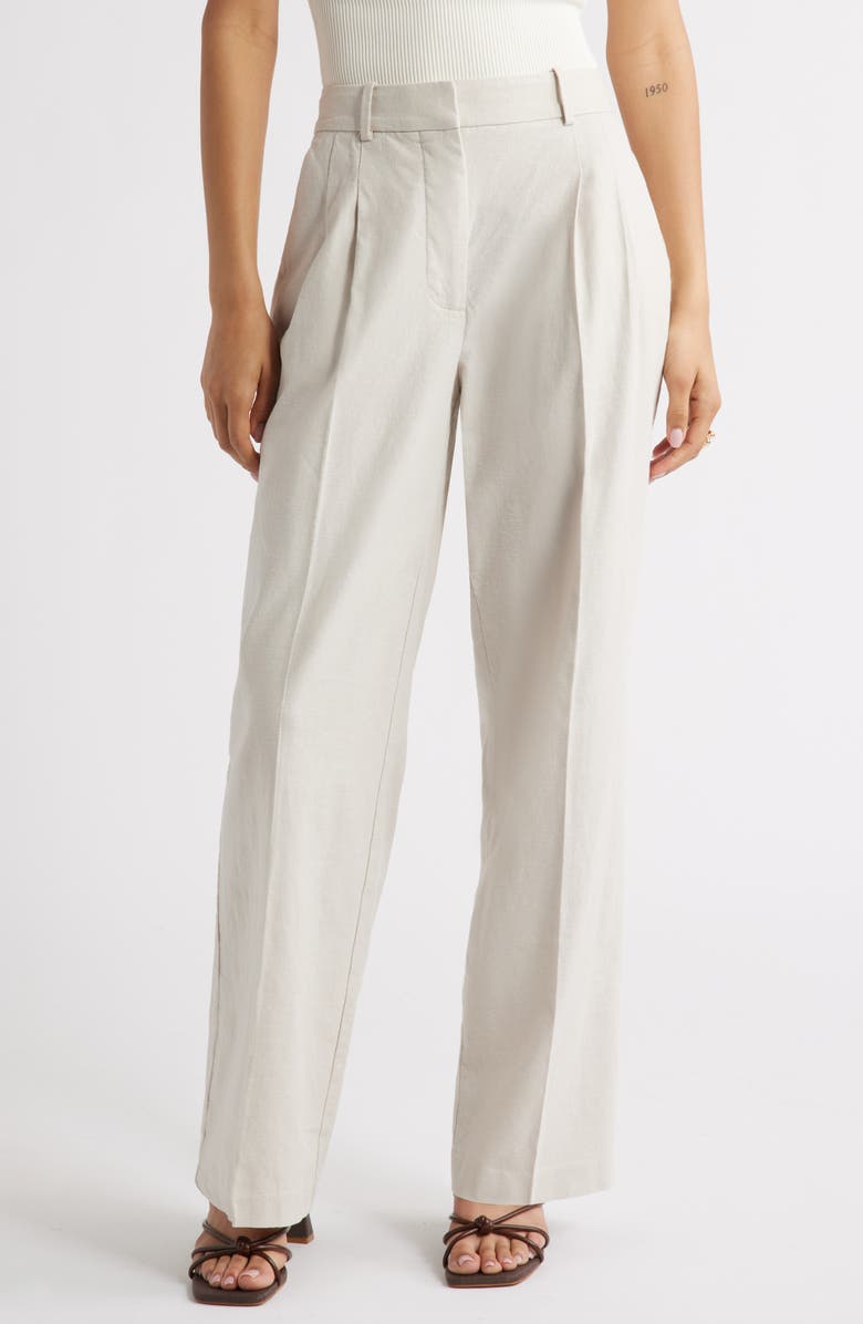 Open Edit Everyday Linen Blend Pants, Main, color, Grey Moonbeam