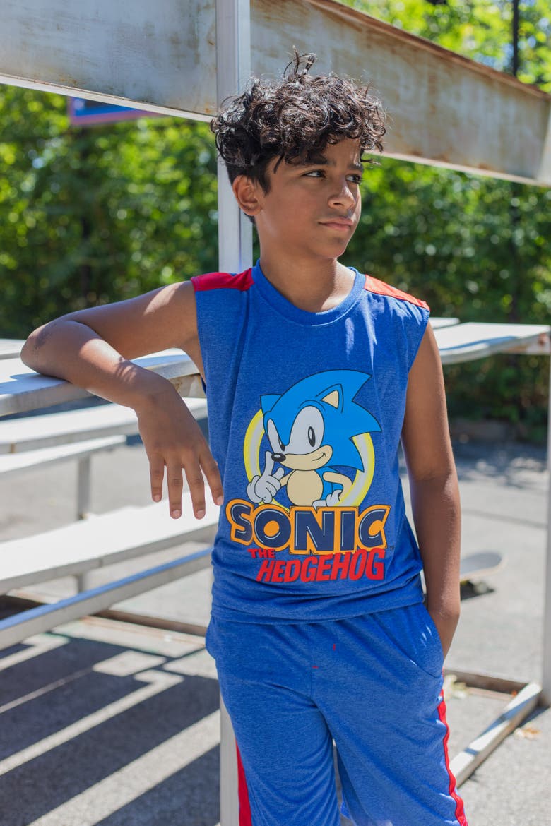 Sonic the Hedgehog 3pc Tank Top, Tee & Shorts Set, Alternate, color, Blue