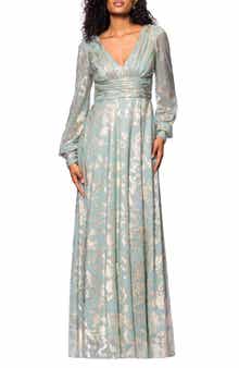 Foil Pattern Long Sleeve Gown