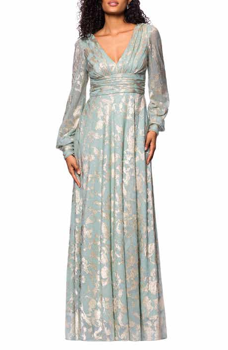Foil Pattern Long Sleeve Gown