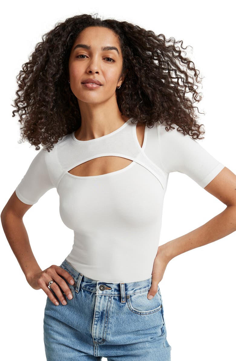 Marcella Bowen Cutout Top, Alternate, color, Off White