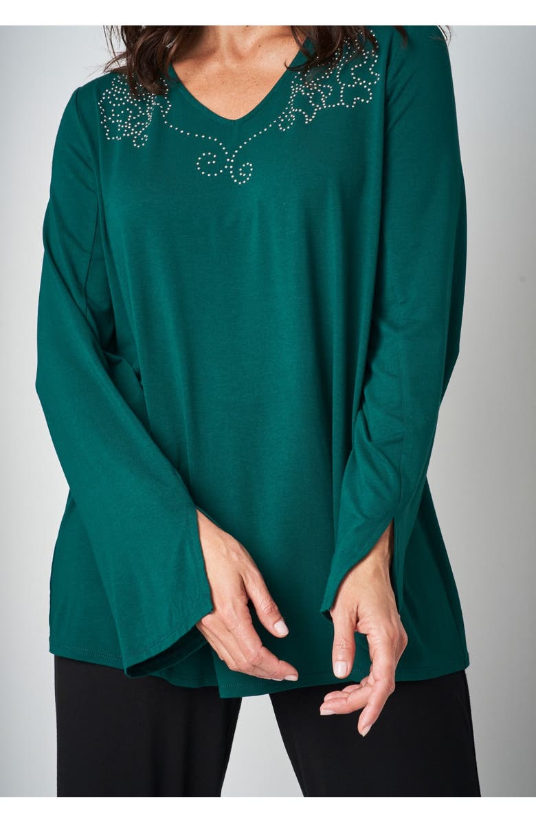 Jessica London V-Neck Embellished Tunic, Alternate, color, Black Floral Studs