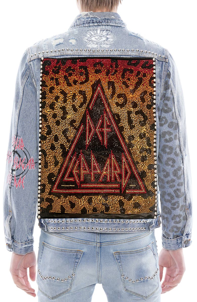Cult of Individuality Type II Def Leppard Distressed Denim Trucker Jacket, Alternate, color, 
