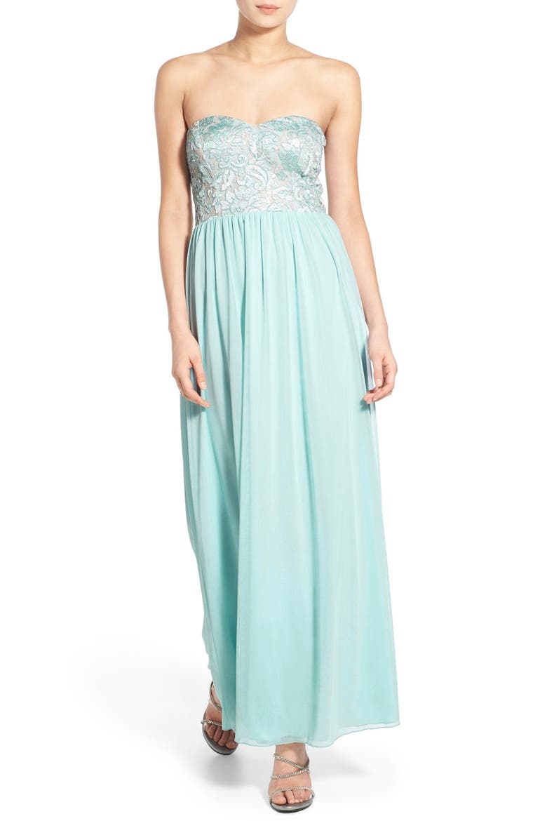 Lace Bodice Strapless Gown, Main, color, ANTIQUE BLUE