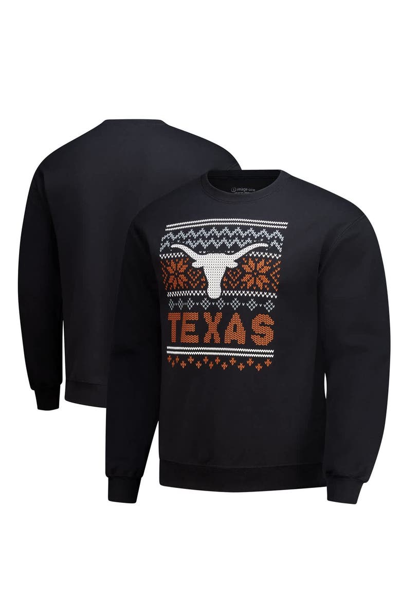 IMAGE ONE Men's Black Texas Longhorns Holiday Fleece Sweatshirt, Main, color, Black