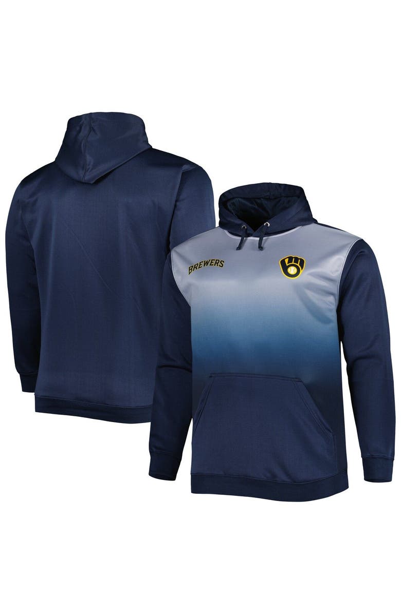 PROFILE Men's Navy Milwaukee Brewers Fade Sublimated Fleece Pullover Hoodie, Main, color, Navy