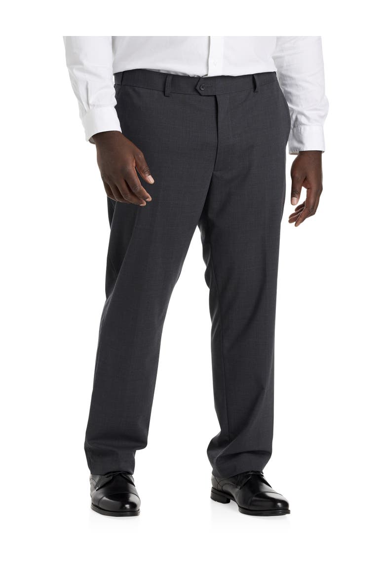 Big & Tall Perfect Fit Waist-Relaxer Flat-Front Suit Pants, Main, color, CHARCOAL