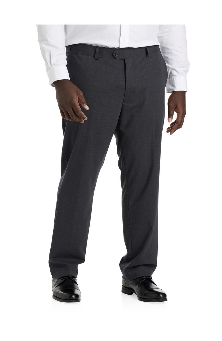 Oak Hill by DXL Big & Tall Perfect Fit Waist-Relaxer Flat-Front Suit Pants, Main, color, Charcoal