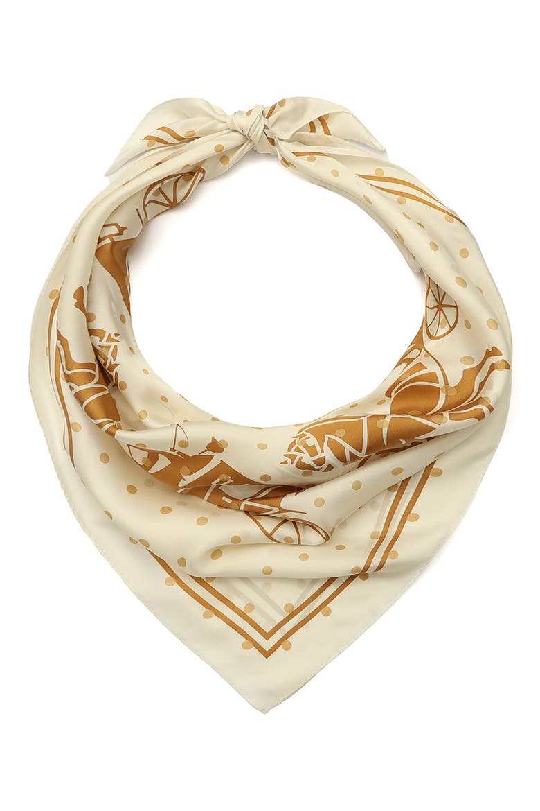 Horse & Carriage Polka Dot Silk Square Scarf, Main, color, CHALK
