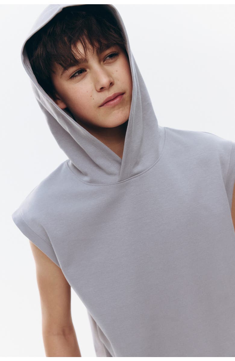 H&M Sleeveless sports hoodie and shorts with drymove, Alternate, color, Light Gray