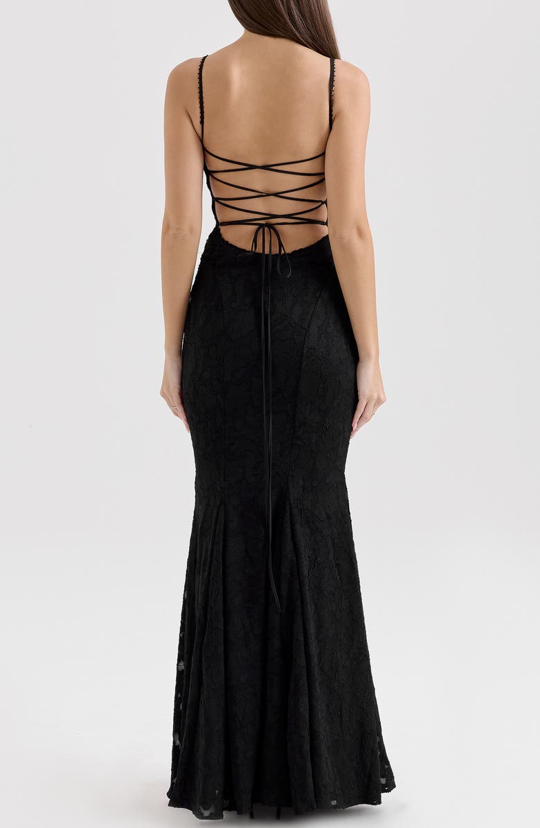 HOUSE OF CB Joan Floral Appliqué Mermaid Gown, Alternate, color, Black