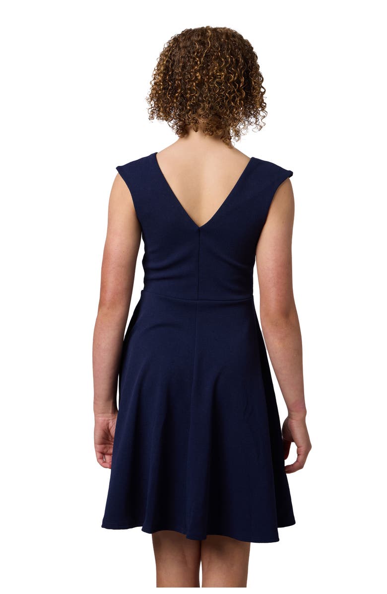Un Deux Trois Textured Cap Sleeve Dress in Longer Length, Alternate, color, Navy