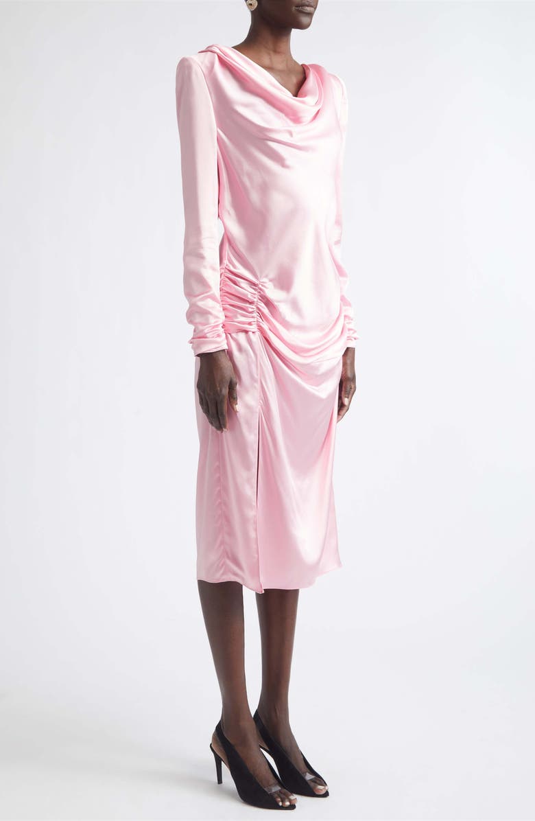 Valentino Draped Long Sleeve Silk Satin Dress, Alternate, color, Pink