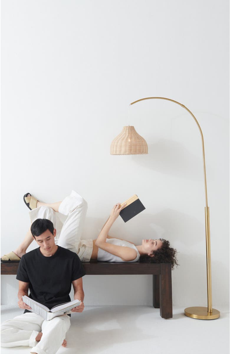 Brightech Lark 75" Boho Wicker LED Floor Lamp with Rattan Empire Shade, Bulb Included, Alternate, color, Antique Brass