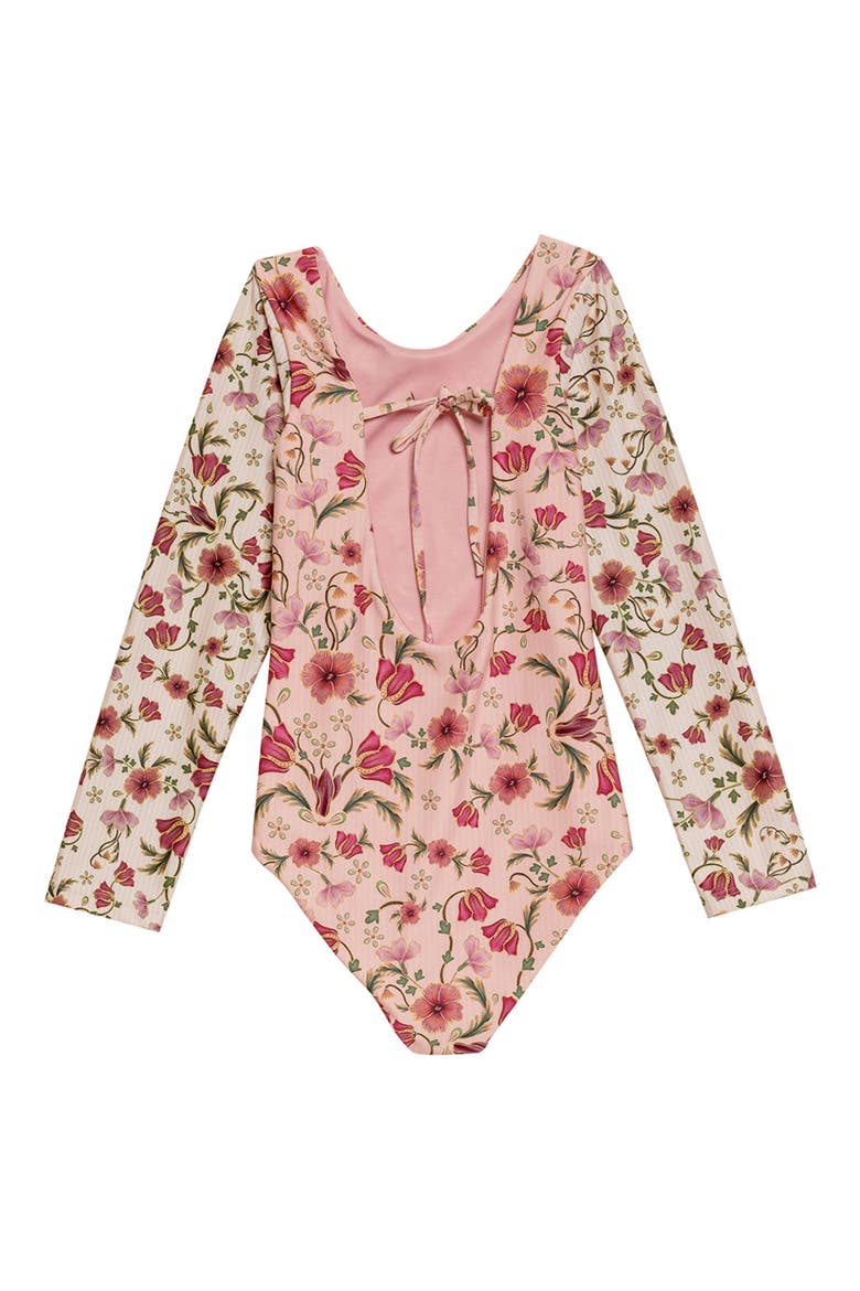 Kids' Honey Aura Long Sleeve One-Piece Rashguard Swimsuit, Alternate, color, PINK