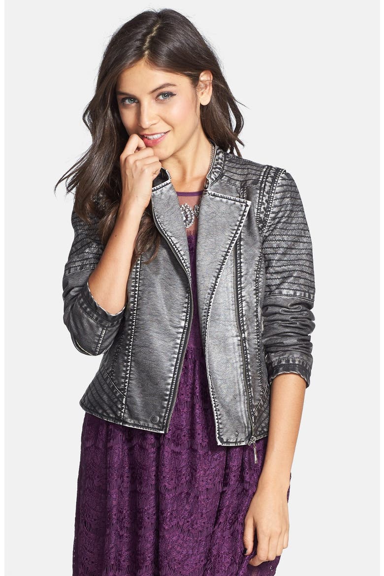 Faux Leather Moto Jacket, Main, color, BLACK