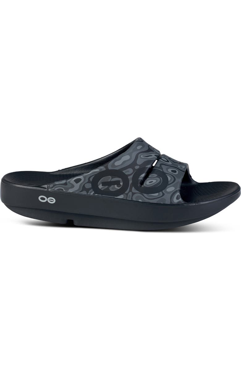 Oofos Gender Inclusive Ooahh Sport Slide Sandal, Alternate, color, Black/ Black Water Camo