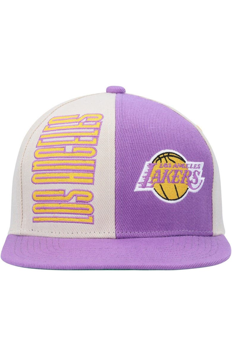 Mitchell & Ness Men's Mitchell & Ness Cream/Purple Los Angeles Lakers Hardwood Classics Pop Snapback Hat, Alternate, color, Cream