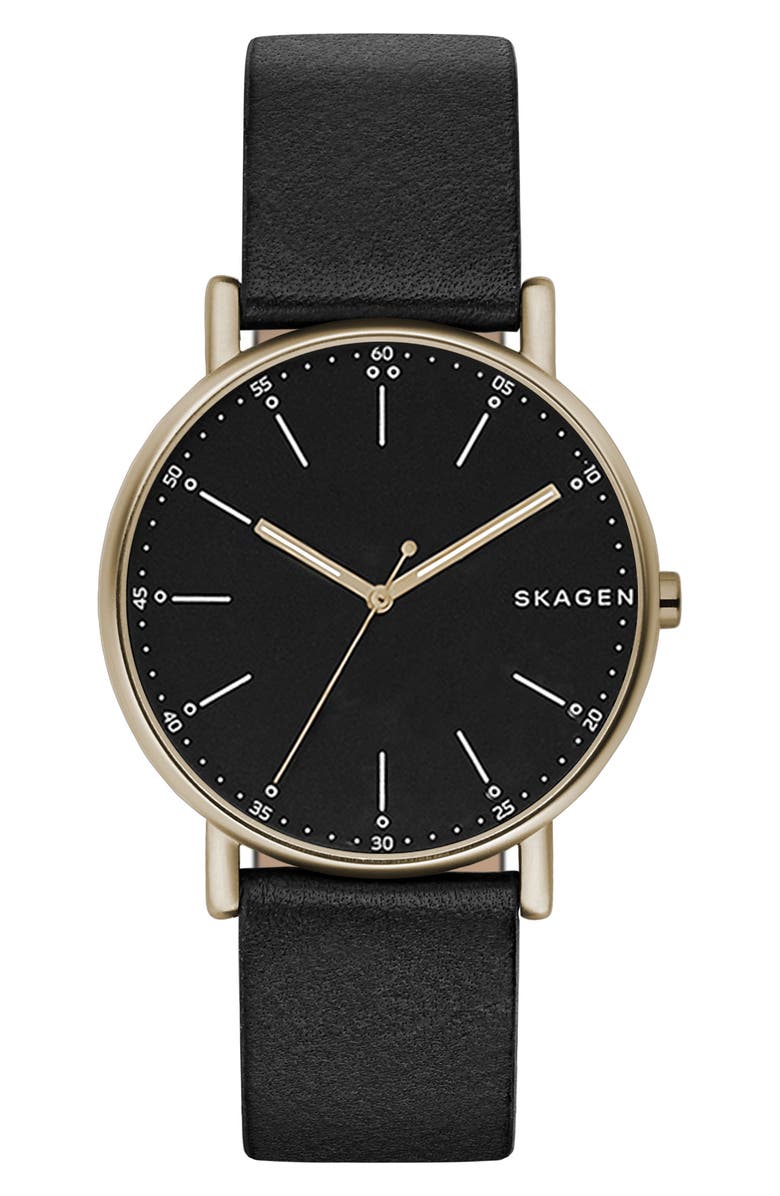 Skagen Signatur Leather Strap Watch, 40mm, Main, color, 
