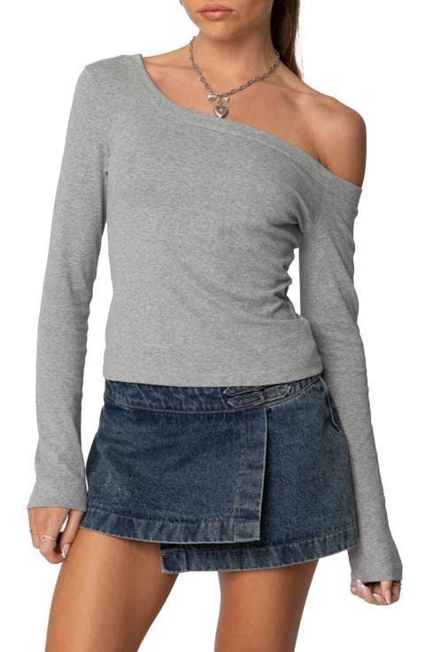 Adelaine Asymmetric One-Shoulder Long Sleeve Top