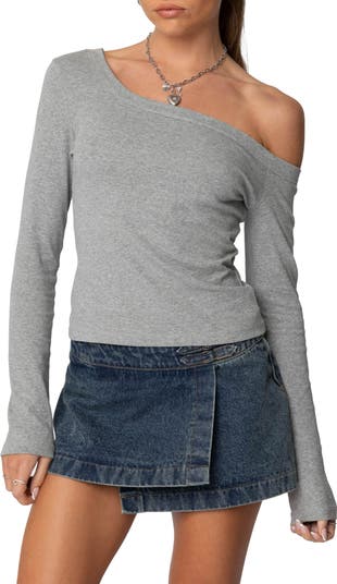 Adelaine Asymmetric One-Shoulder Long Sleeve Top