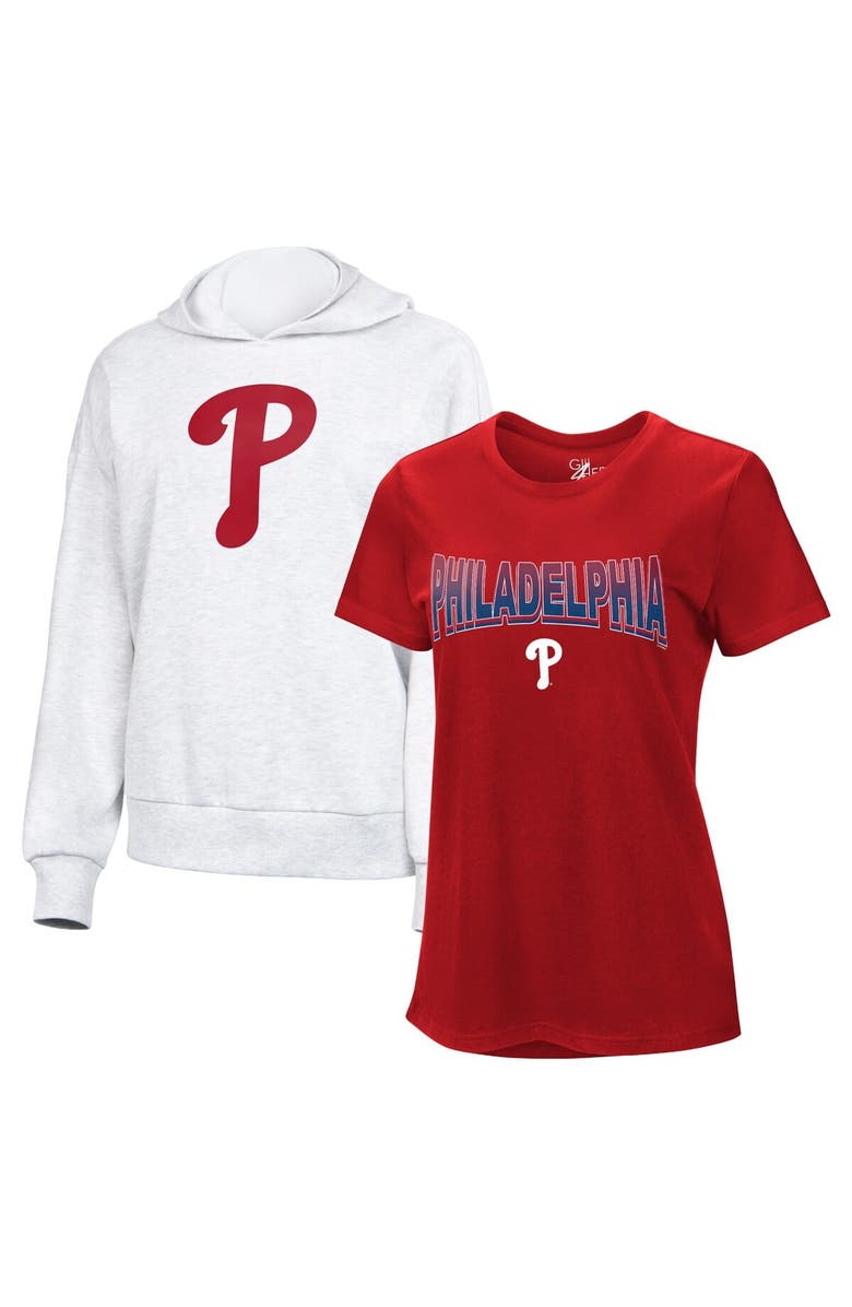 G-III 4HER BY CARL BANKS Women's G-III 4Her by Carl Banks  Red/Bright Heather Ceramic Philadelphia Phillies T-Shirt and Hoodie Combo Pack, Main, color, Red