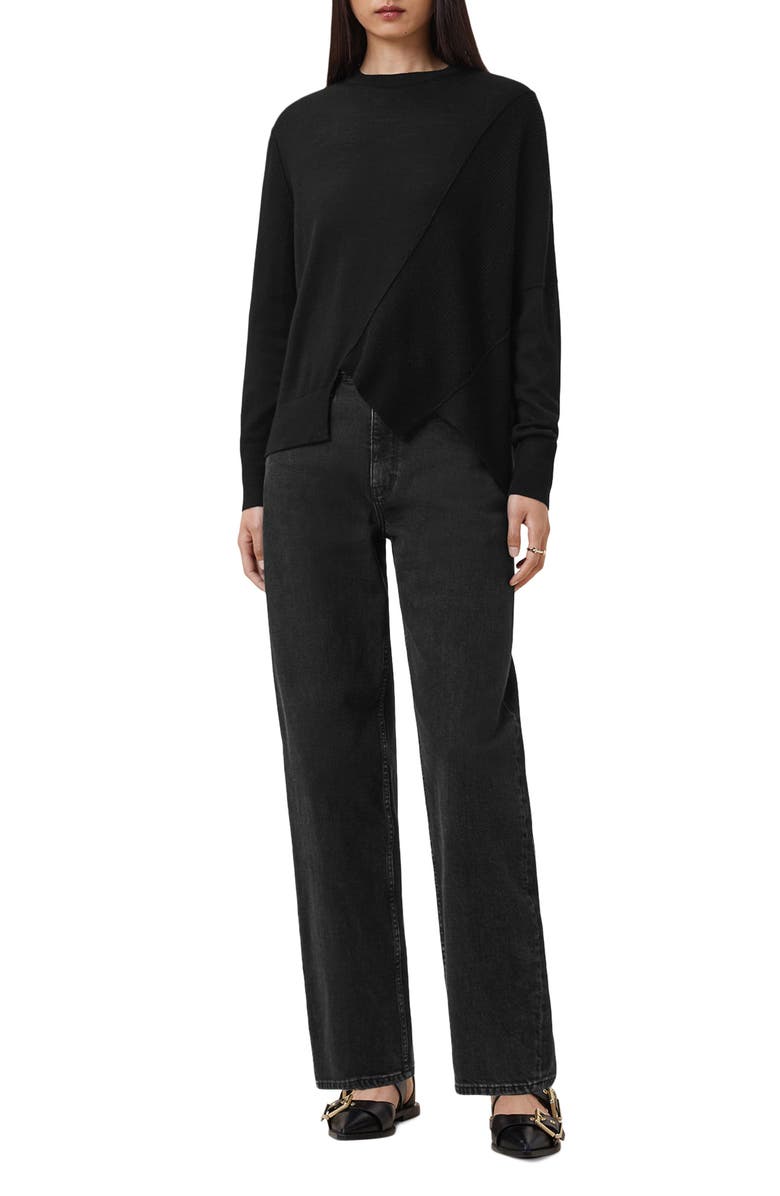 AllSaints Isla Asymmetric Sweater, Alternate, color, Black