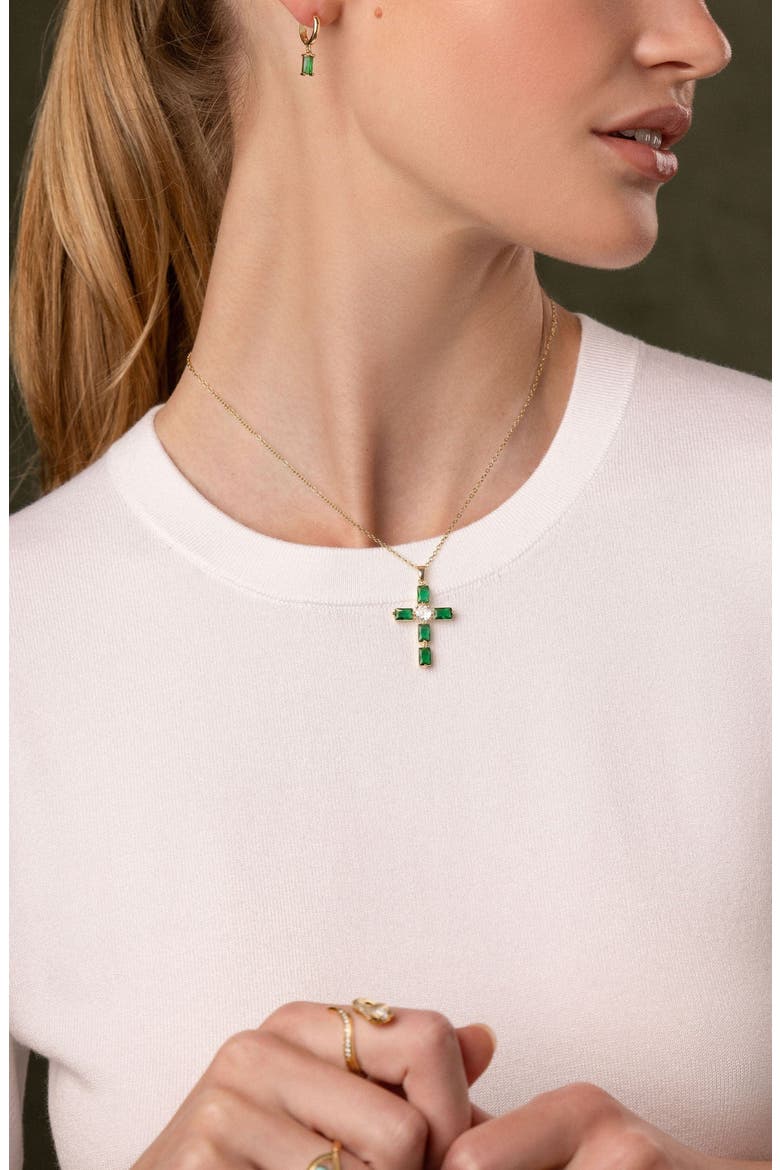 CZ Cross Necklace, Alternate, color, Green