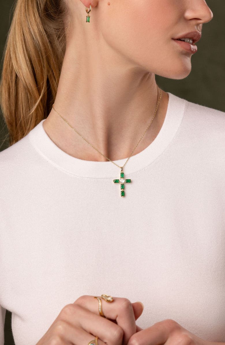 Nialaya CZ Cross Necklace, Alternate, color, Green