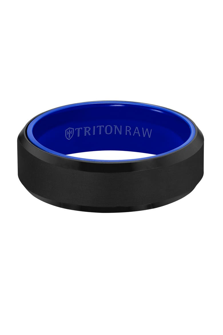 7MM Tungsten Raw Black DLC Ring with Ceramic Interior and Bevel Edge, Alternate, color, Black