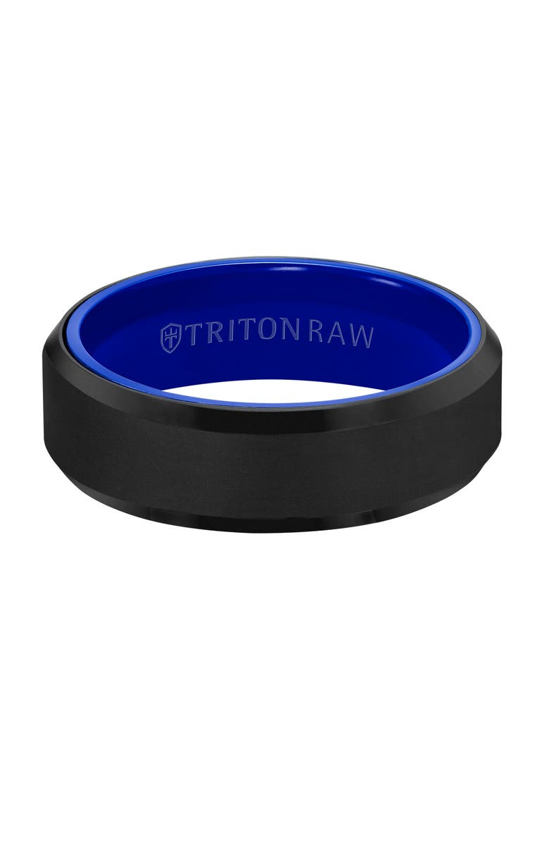 Triton 7MM Tungsten Raw Black DLC Ring with Ceramic Interior and Bevel Edge, Alternate, color, 
