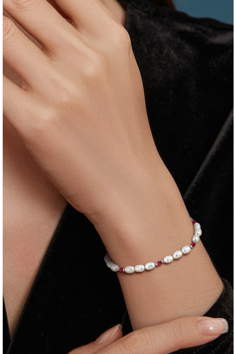 Cultured Pearl & Pink Tourmaline Bead Bracelet, Alternate, color, RED