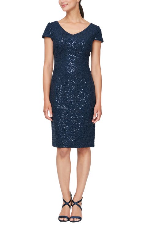 Sequin Corded Lace Cocktail Dress (Regular & Petite)